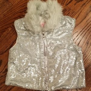 Sequin Vest with Faux Fur Collar 12-24mos  - NWT